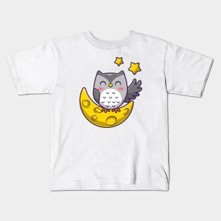 Cute Owl With Moon And Stars Kids T-Shirt
